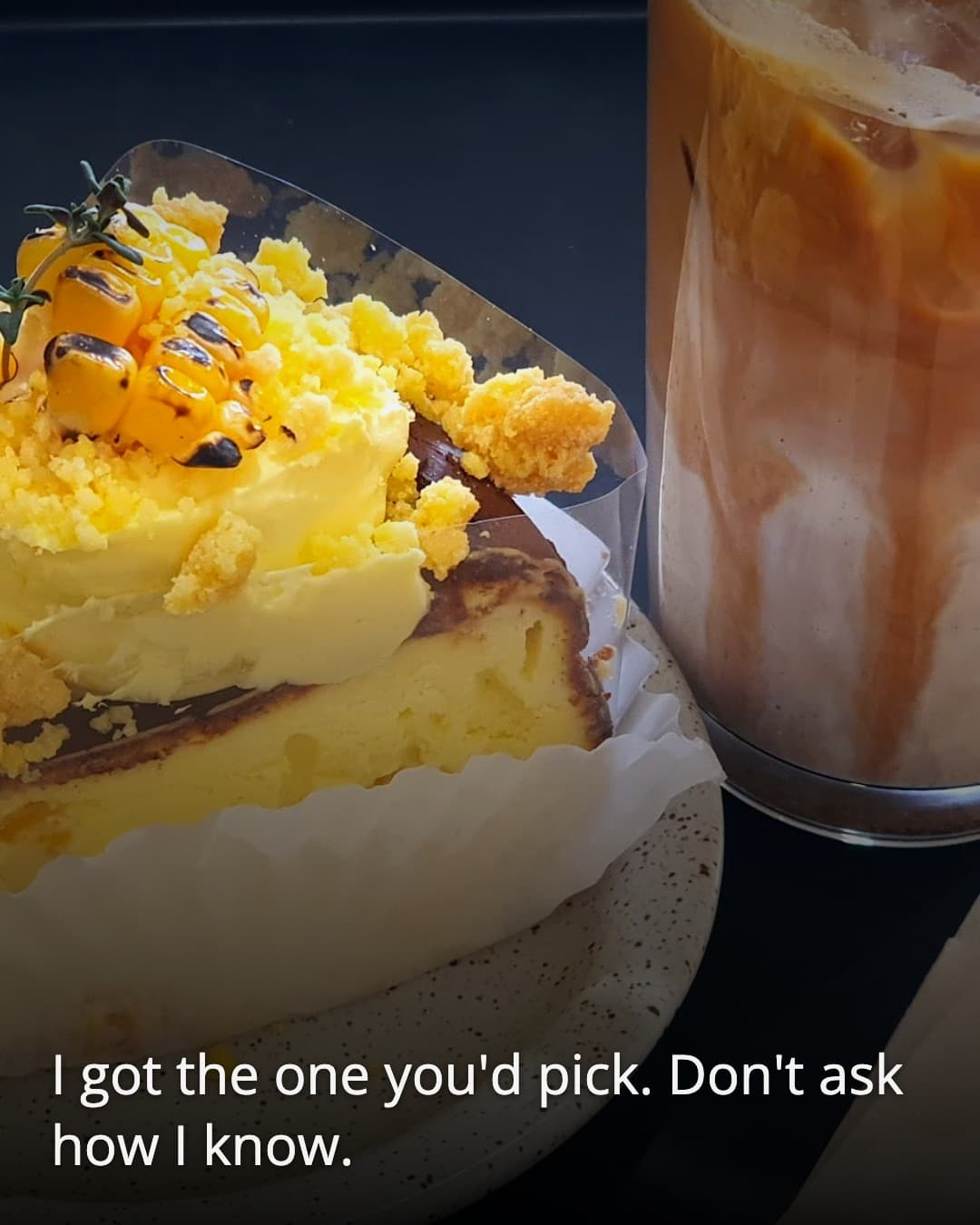Conway Coffee basque cheesecake and iced latte