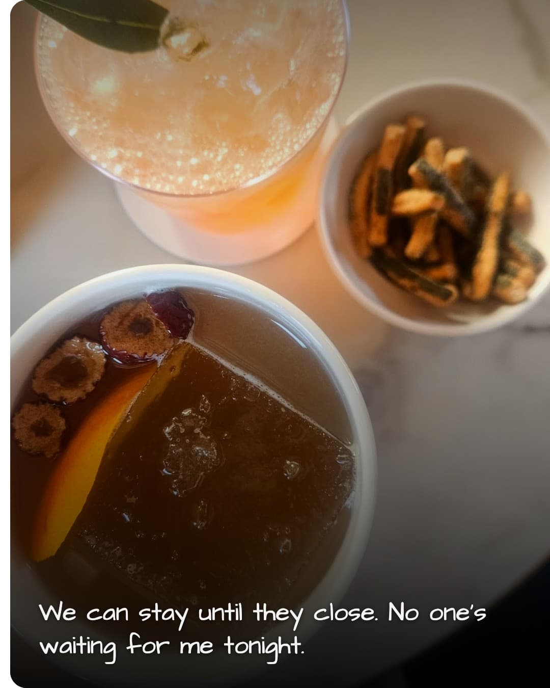 Waoak empty snack bowls and melting ice at bar