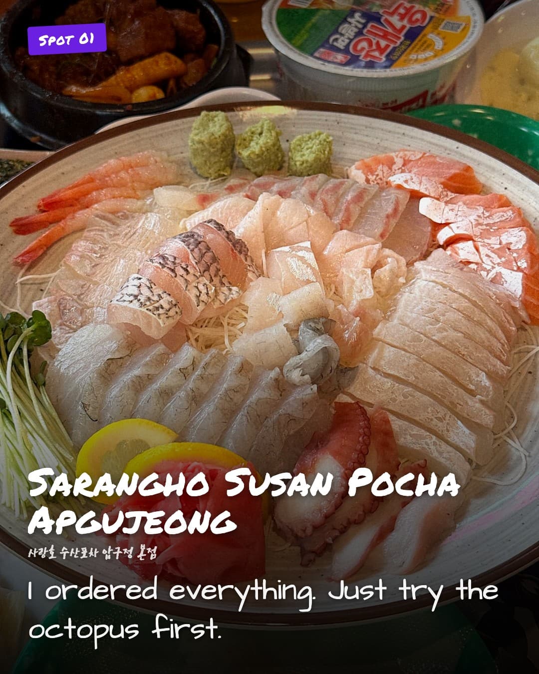 Sarangho Susan Pocha Apgujeong sashimi platter