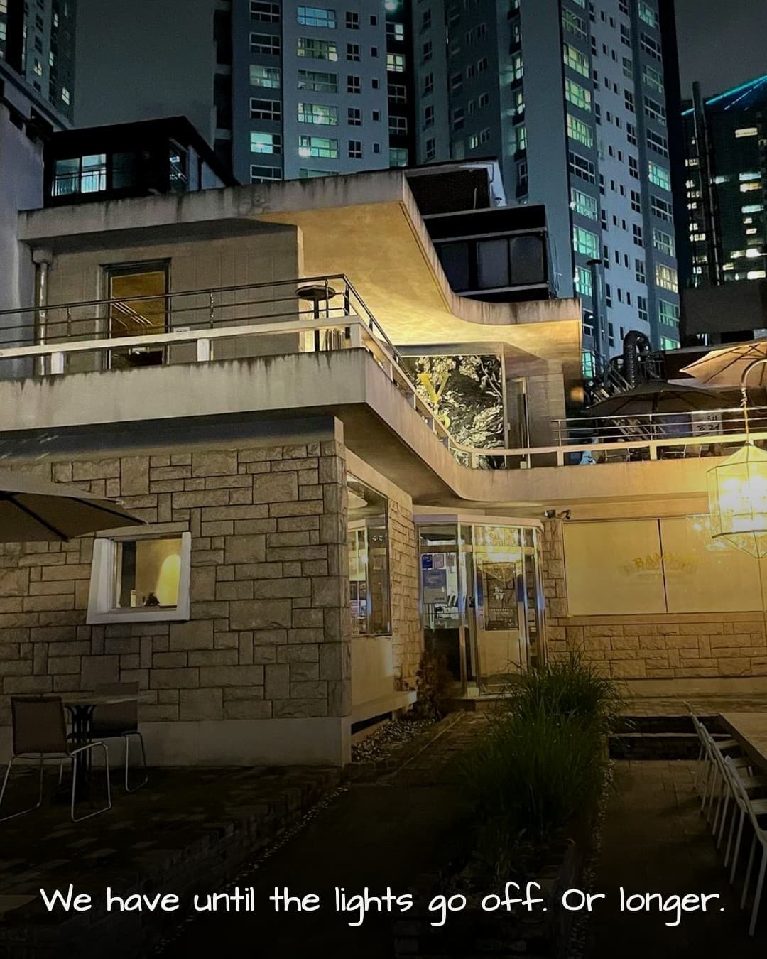 Bamboo Bakery Brewing terrace at night