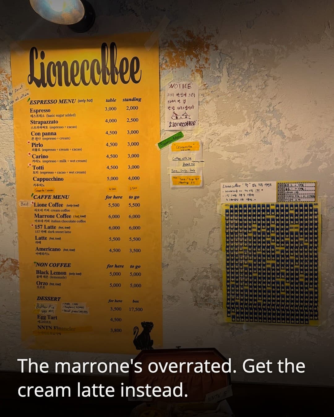 Lione Coffee menu