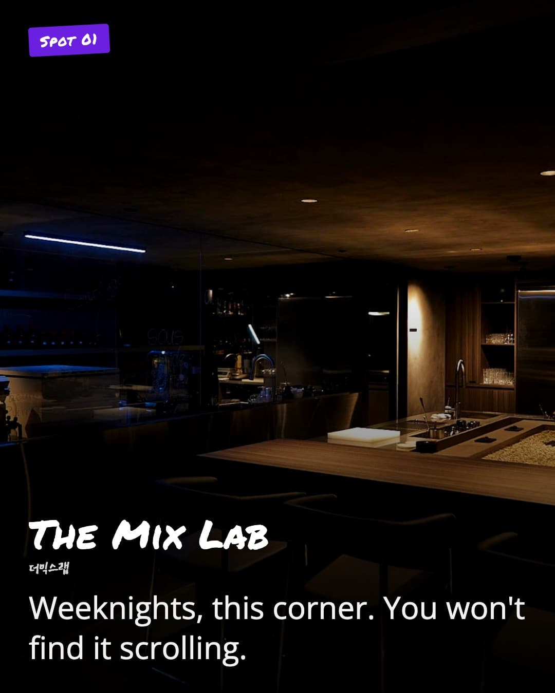 The Mix Lab, bar counter lit