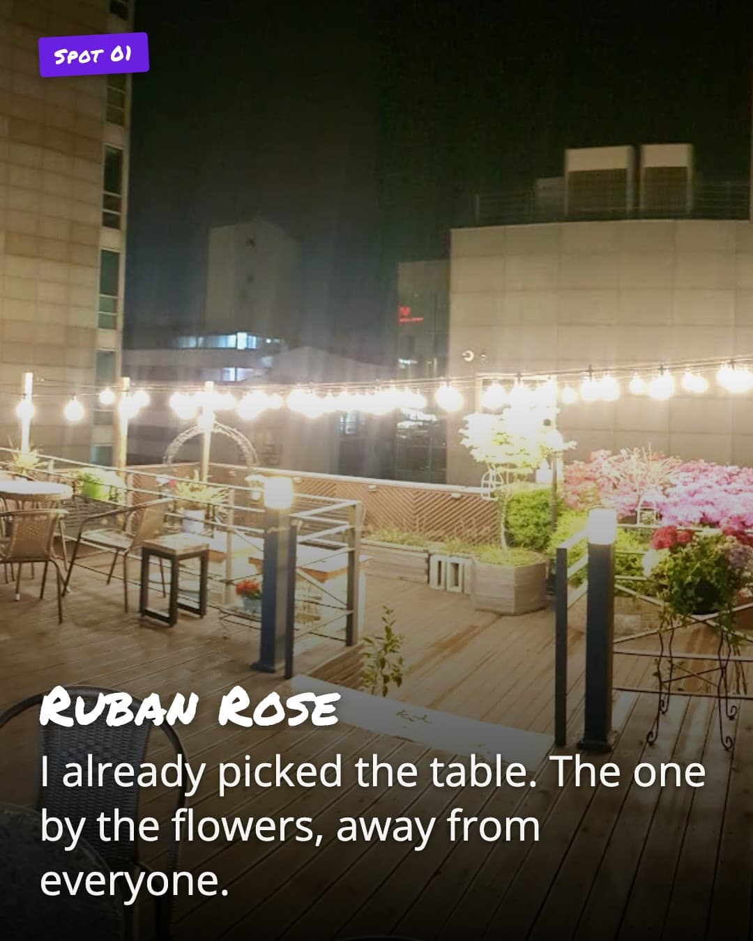 Ruban Rose rooftop terrace table by pink flowers