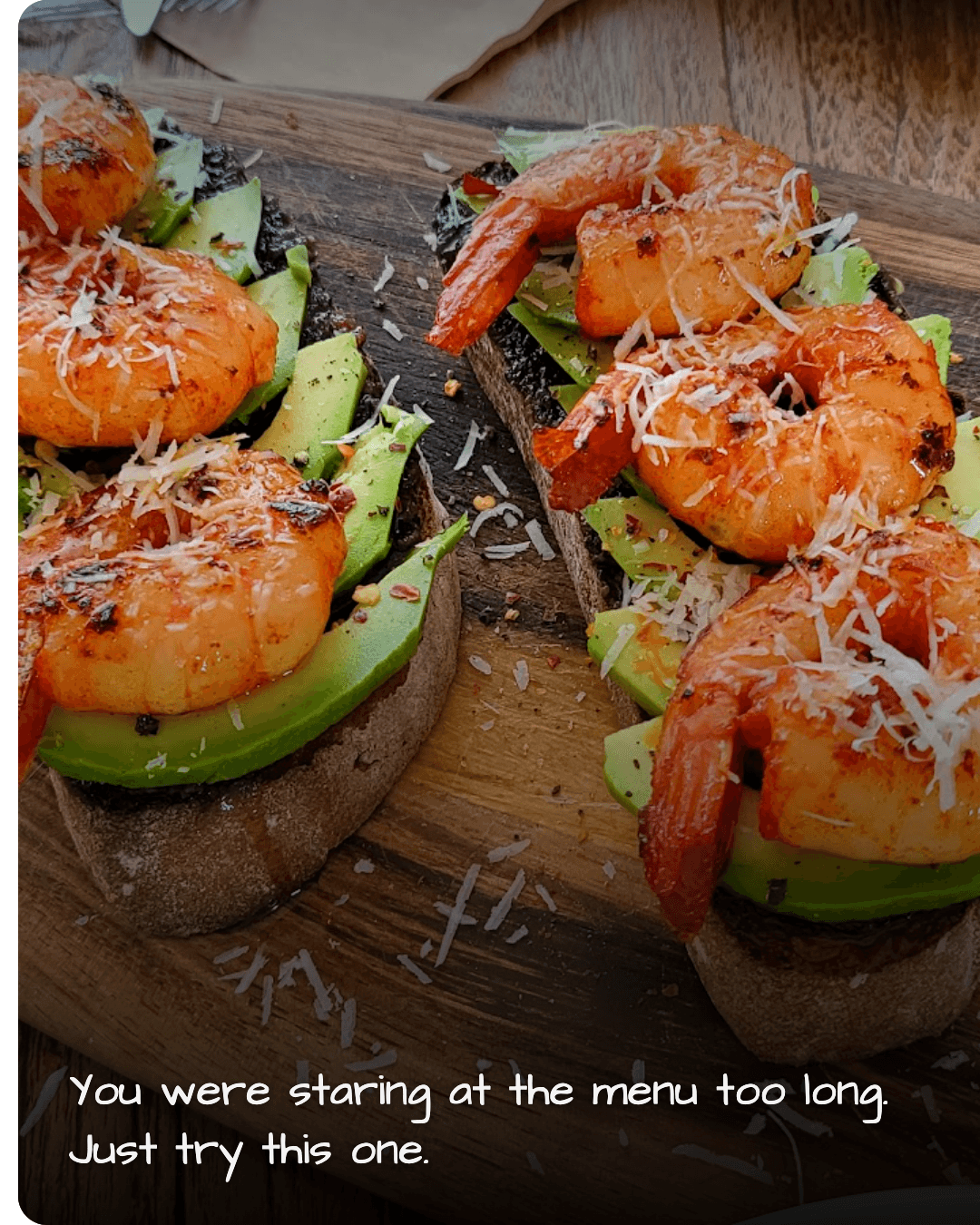 Photosynthetic Cafe shrimp avocado toast