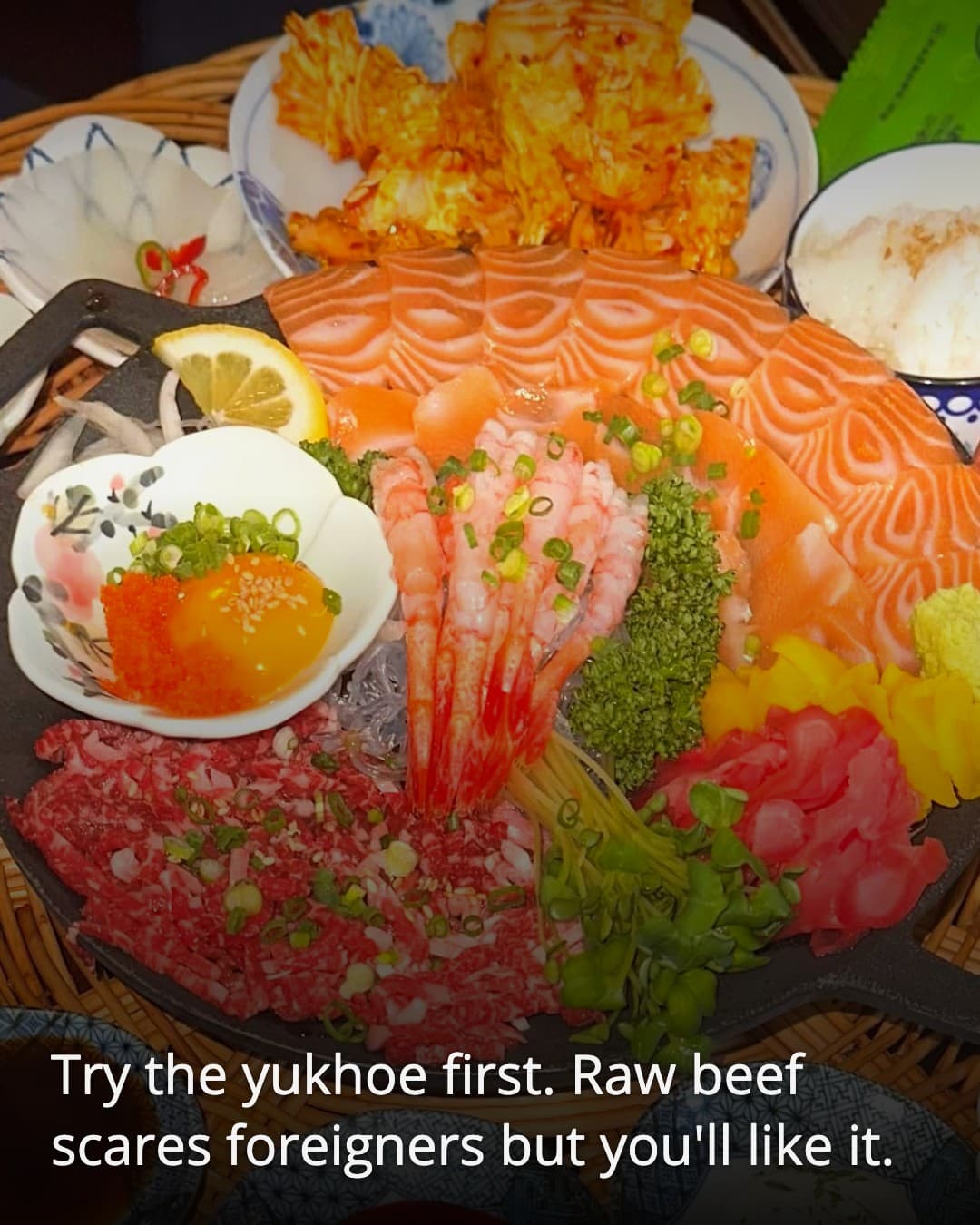 Cheonjan sashimi and banchan platter