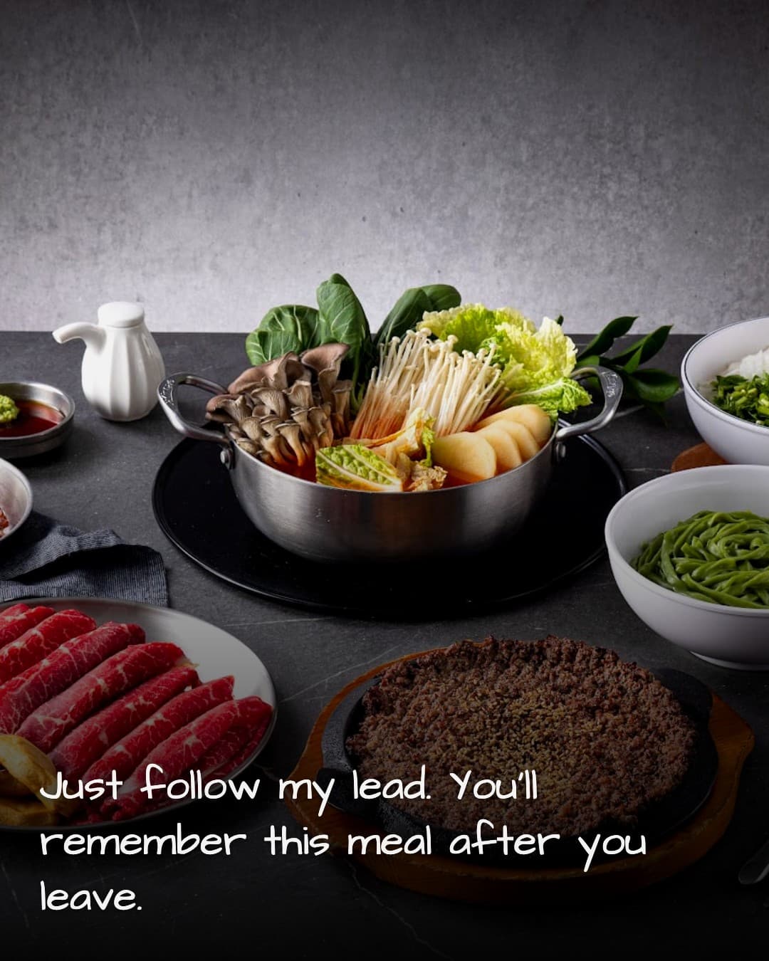 Choigane Shabu Beoseot Kalguksu Seongsu full spread before cooking