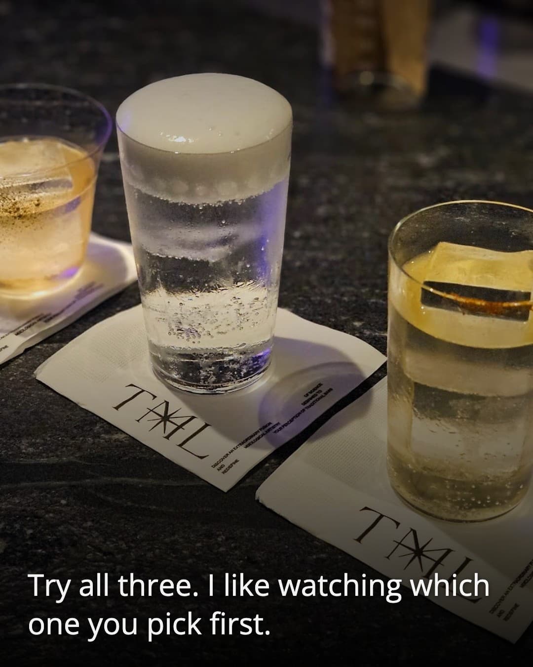 The Mix Lab, three cocktails on counter