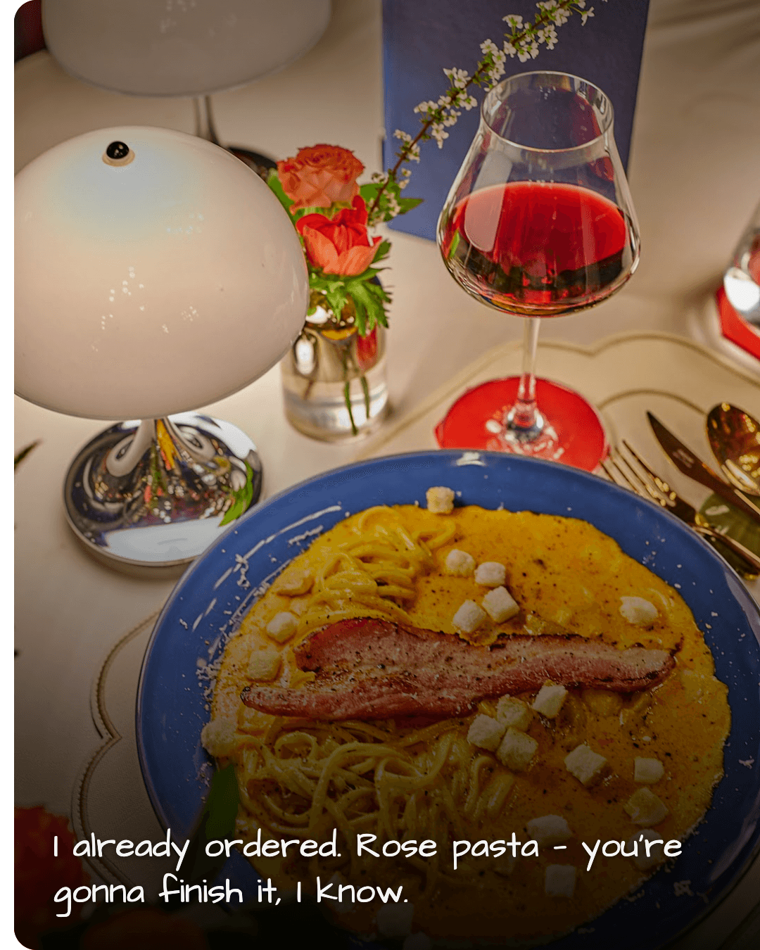 Adult Only Lounge pasta and wine